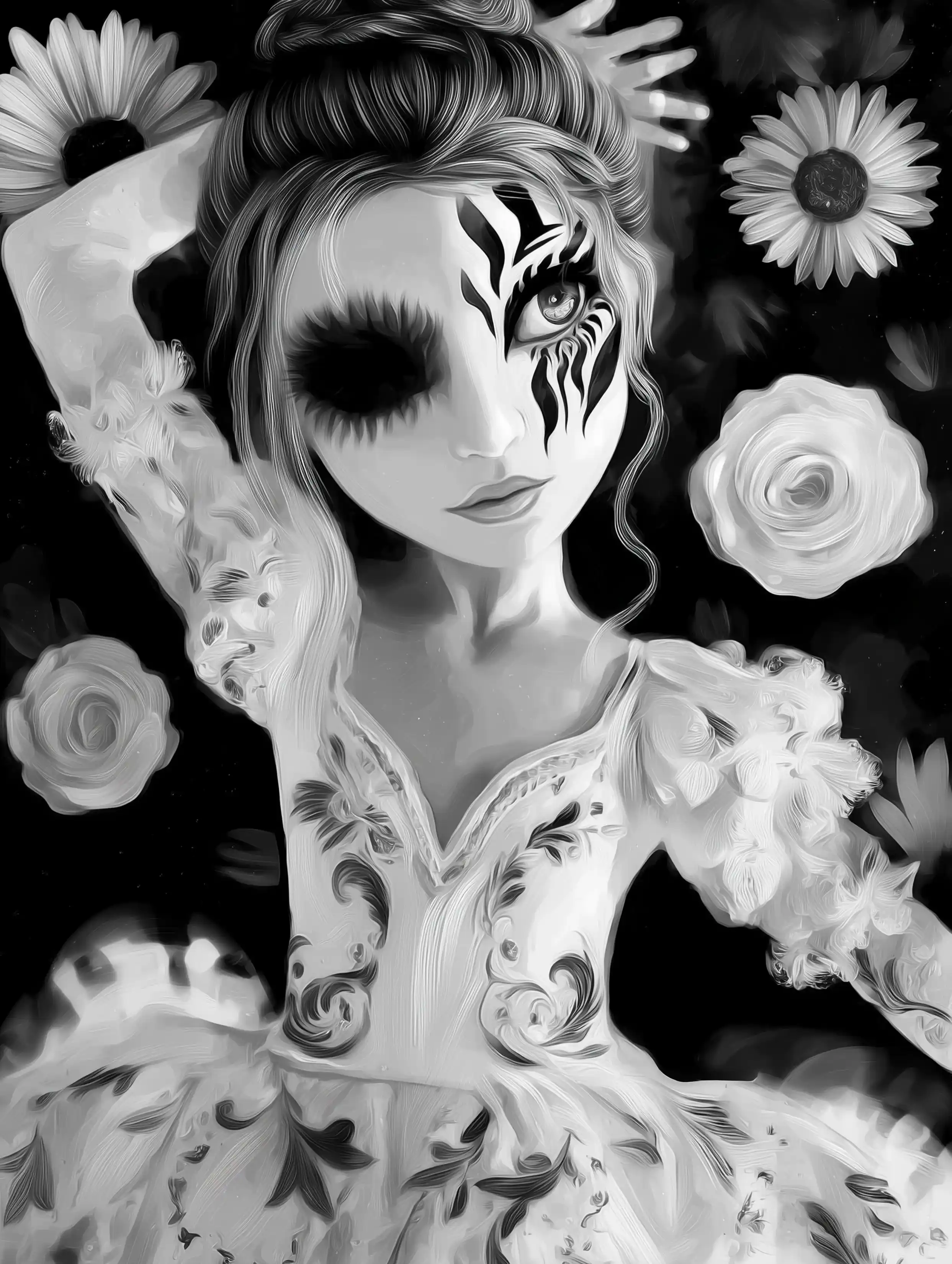 Free ballerina coloring page for adults featuring dark eye ballerina coloring sheet